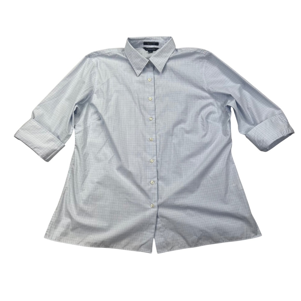 Lands' End  Wrinkle Free Broadcloth Button Down Shirt Sz 16 3/4 Flip Cuff sleeve